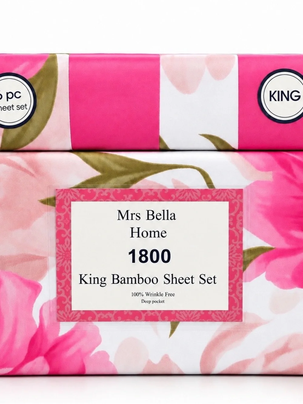 1800 King Bamboo Sheet Set - Pink Floral